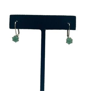 Silver Tone Green Stone Leverback Earrings